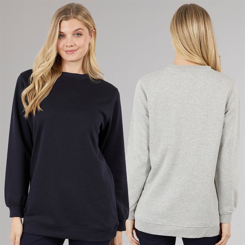 Board Angels Womens Two Pack Longline Sweatshirts Navy/Grey Marl - Image 2