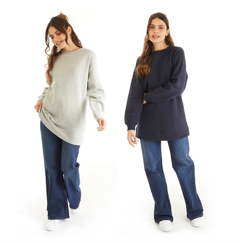 Board Angels Womens Two Pack Longline Sweatshirts Navy/Grey Marl - Image 3