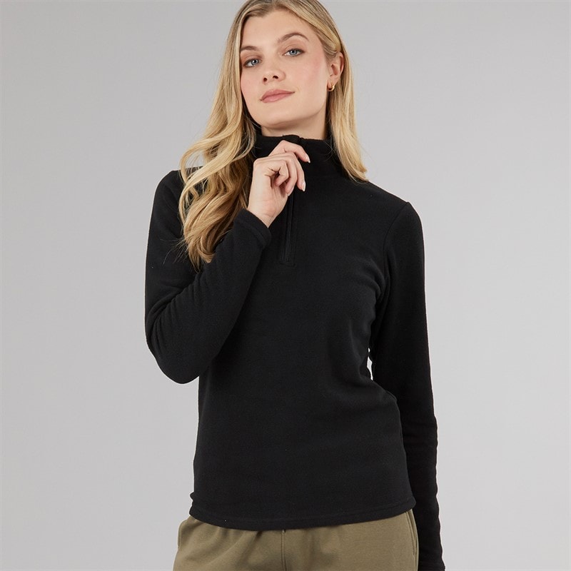 Board Angels Womens 1/4 Zip Microfleece Top Black - Image 1