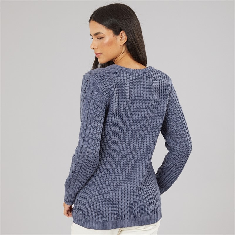 Board Angels Womens Cable Knit Sweater Denim Blue - Image 2