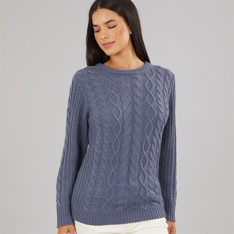 Board Angels Womens Cable Knit Sweater Denim Blue - Image 3