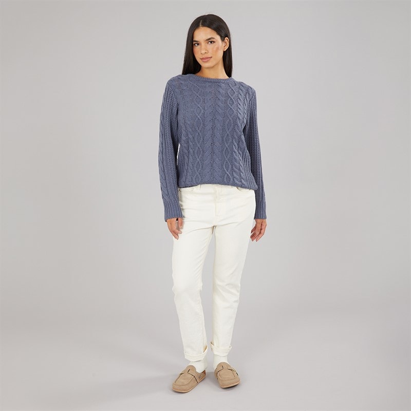 Board Angels Womens Cable Knit Sweater Denim Blue - Image 4