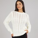 Board Angels Womens Cable Knit Sweater Ecru