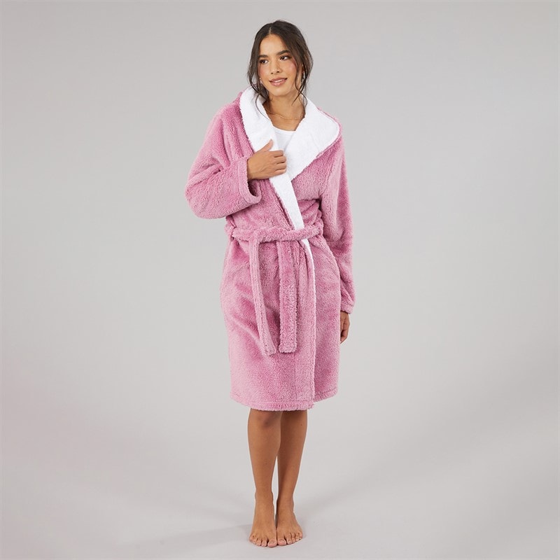Board Angels Womens Wellsoft Hooded Robe Pink - Image 4