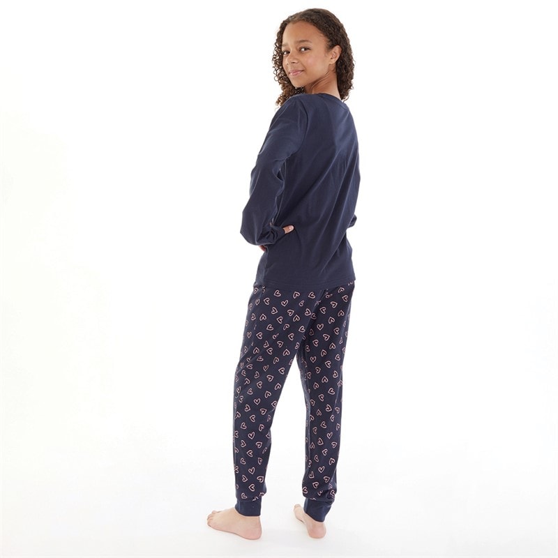 Board Angels Girls Heart Pyjama Set Navy - Image 2