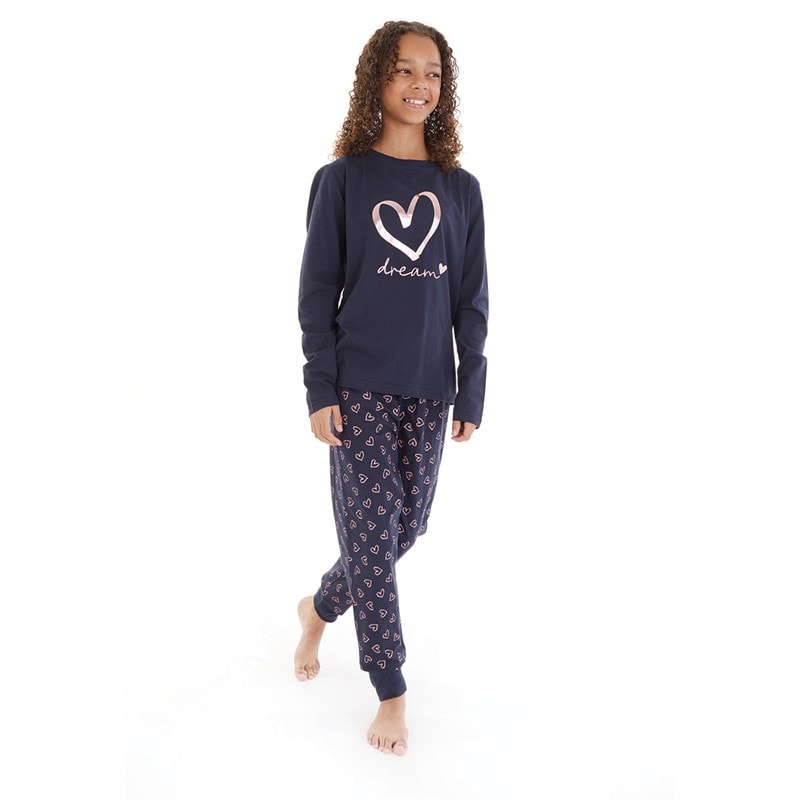Board Angels Girls Heart Pyjama Set Navy - Image 3