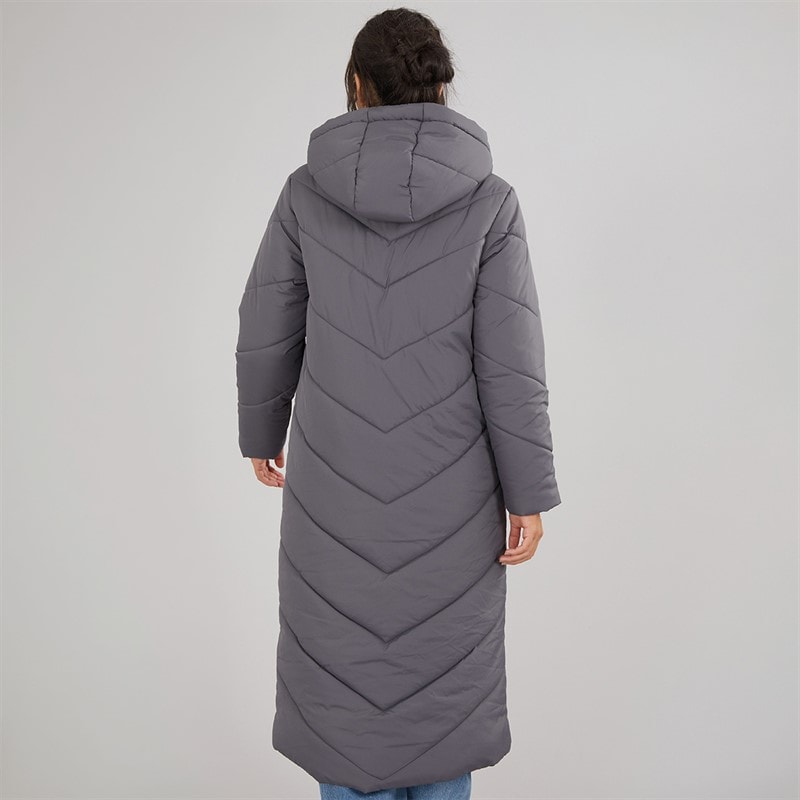 Board Angels Womens Maxi Chevron Puffer Coat Dark Charcoal - Image 2