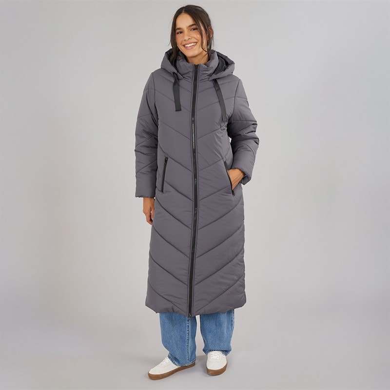 Board Angels Womens Maxi Chevron Puffer Coat Dark Charcoal - Image 4