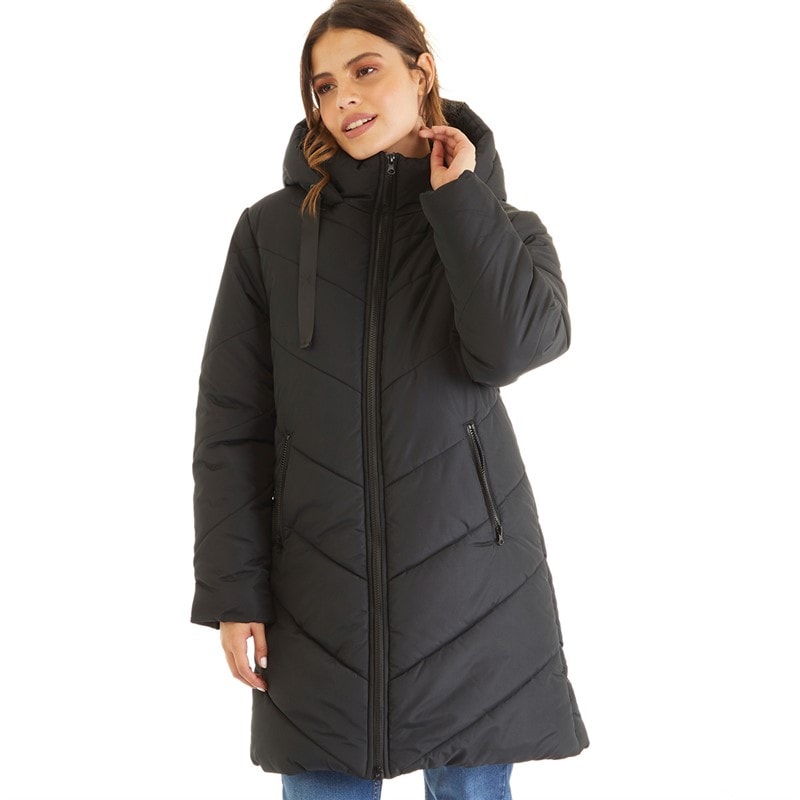 Board Angels Womens Chevron Puffer Coat Black - Image 3
