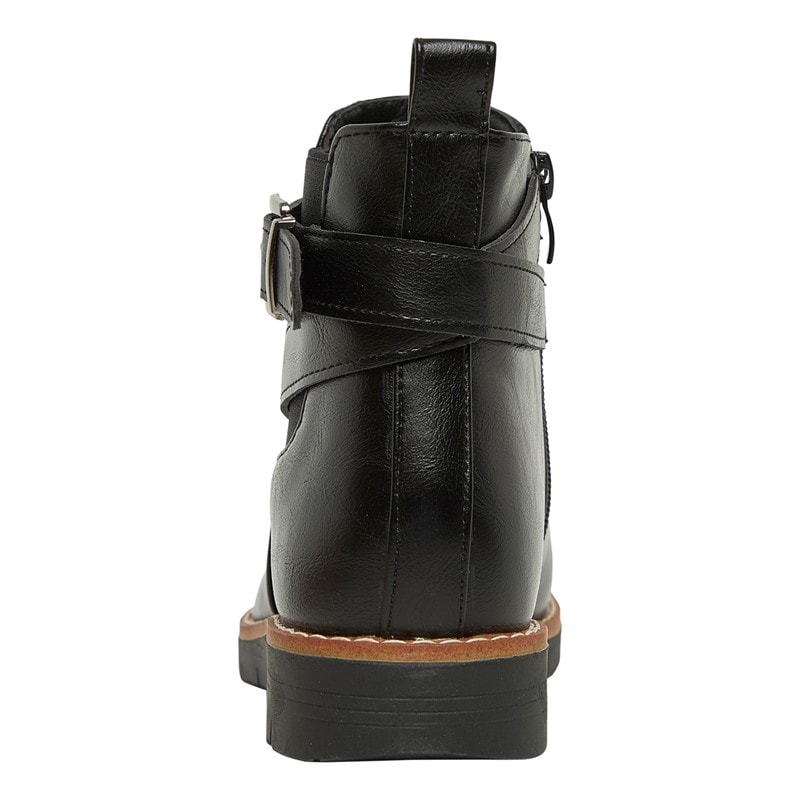 Board Angels Womens Chestnut Buckle Ankle Boots Black PU - Image 3