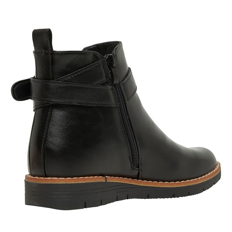 Board Angels Womens Chestnut Buckle Ankle Boots Black PU - Image 5