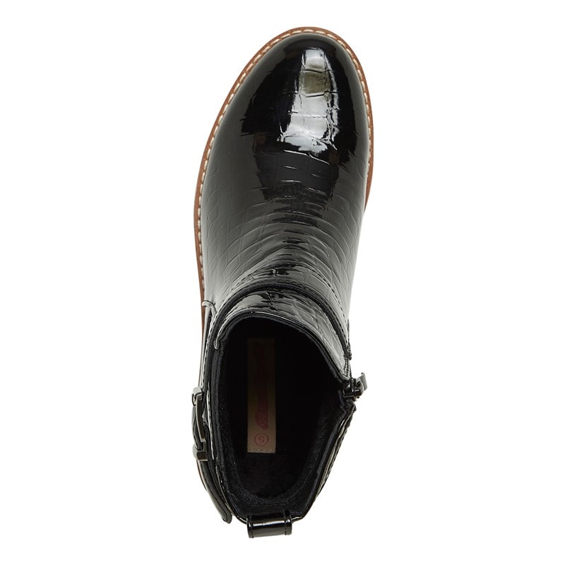 Board Angels Womens Willow Buckle Ankle Boots Black Patent Croc - Image 4