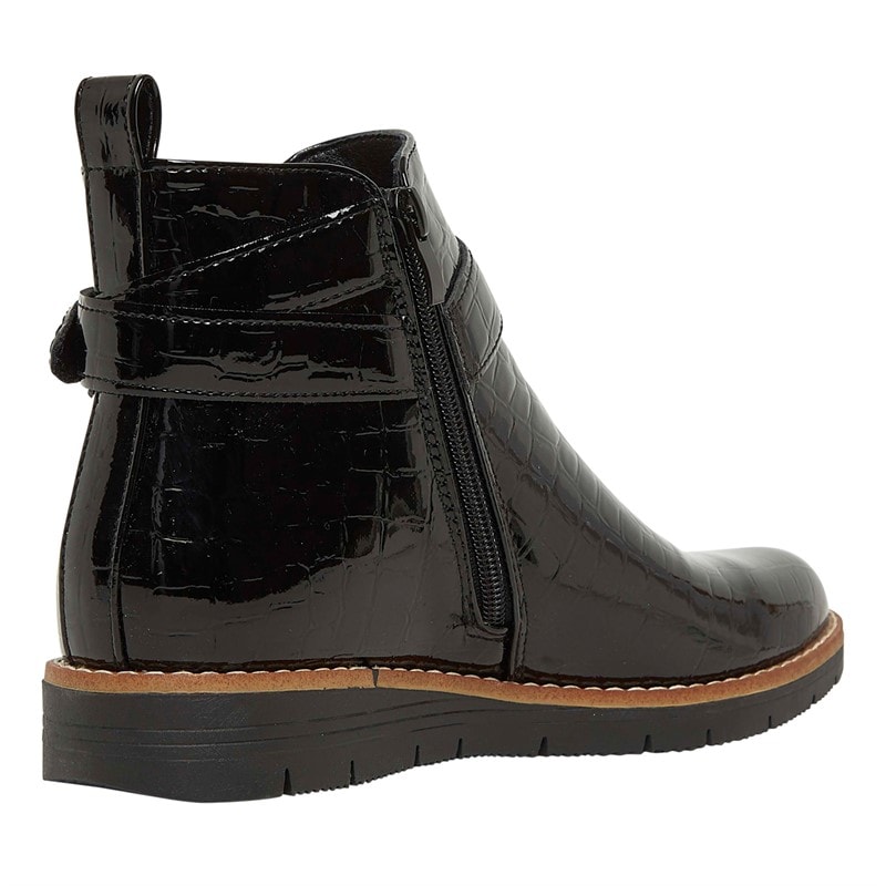 Board Angels Womens Willow Buckle Ankle Boots Black Patent Croc - Image 5