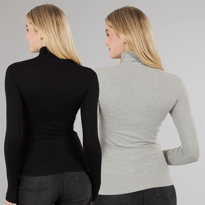 Board Angels Womens Roll Neck Plain Two Pack Grey Marl/Black - Image 2
