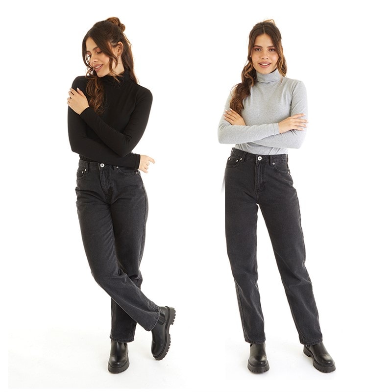 Board Angels Womens Roll Neck Plain Two Pack Grey Marl/Black - Image 3