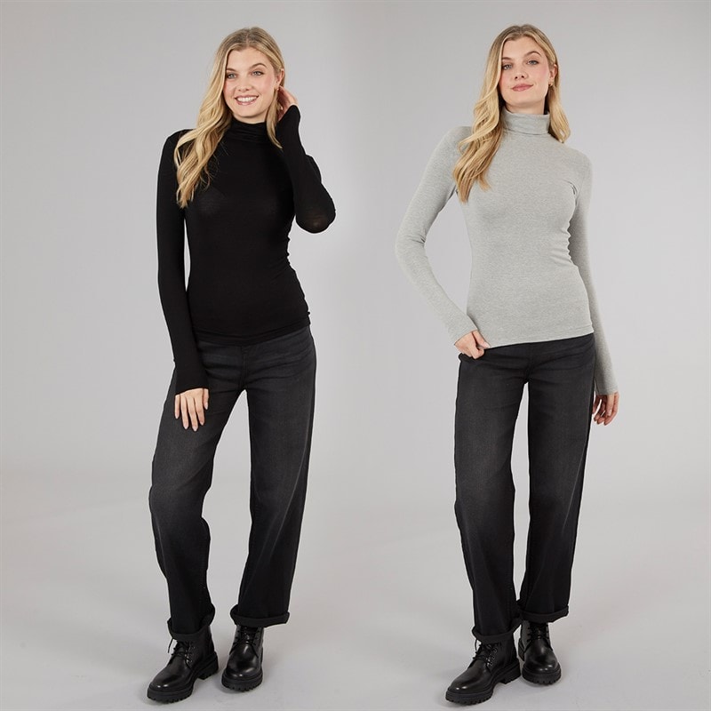 Board Angels Womens Roll Neck Plain Two Pack Grey Marl/Black - Image 4