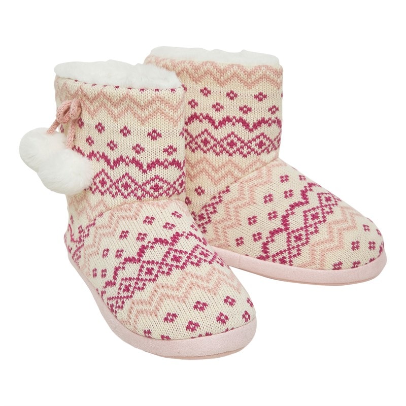 Board Angels Girls Fairisle Bootee Slippers Pink - Image 1