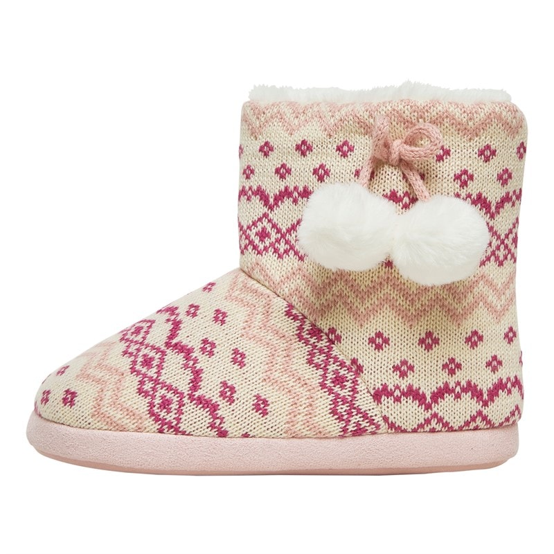 Board Angels Girls Fairisle Bootee Slippers Pink - Image 2