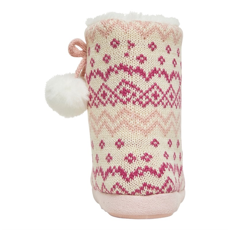 Board Angels Girls Fairisle Bootee Slippers Pink - Image 4
