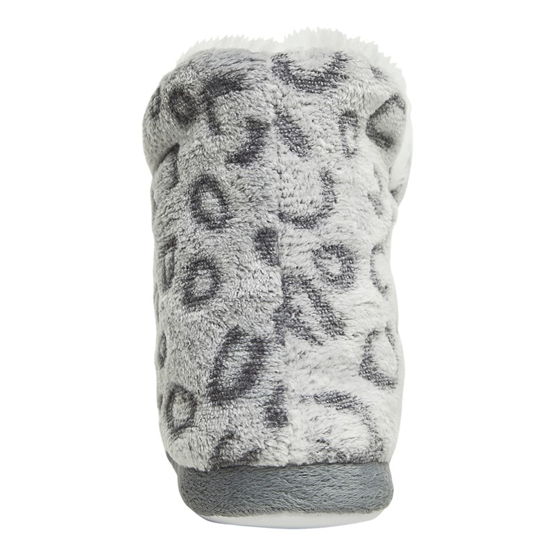 Board Angels Womens Leopard Print Bootee Slipper Grey - Image 3