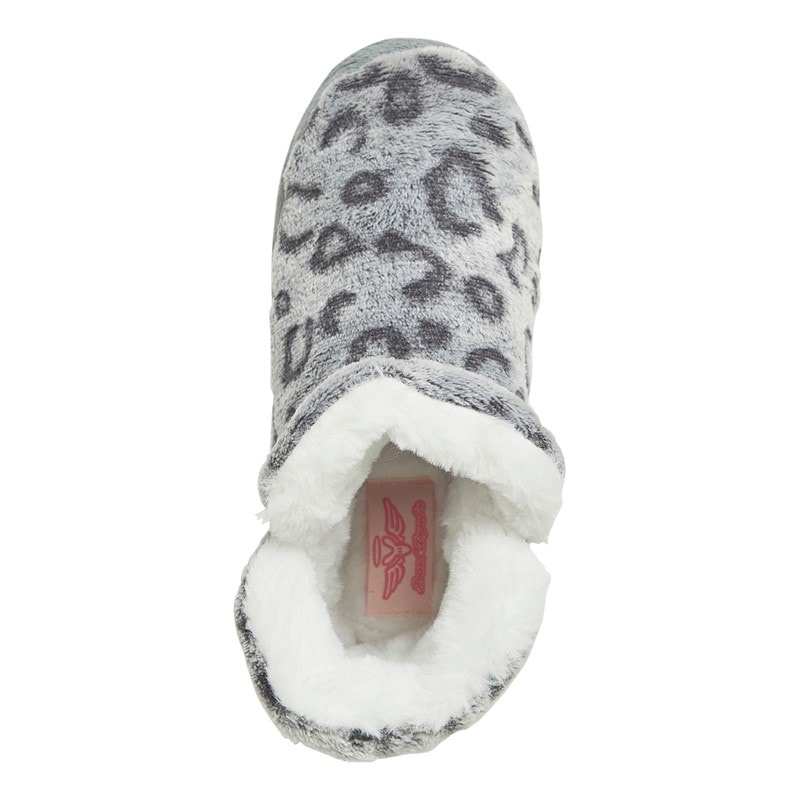 Board Angels Womens Leopard Print Bootee Slipper Grey - Image 4