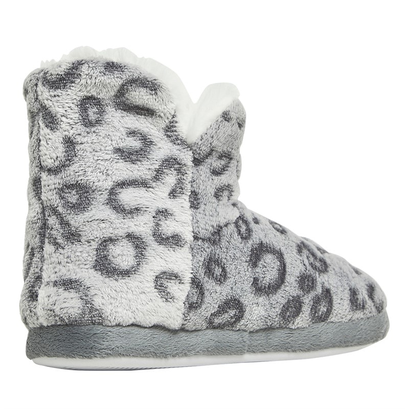 Board Angels Womens Leopard Print Bootee Slipper Grey - Image 5