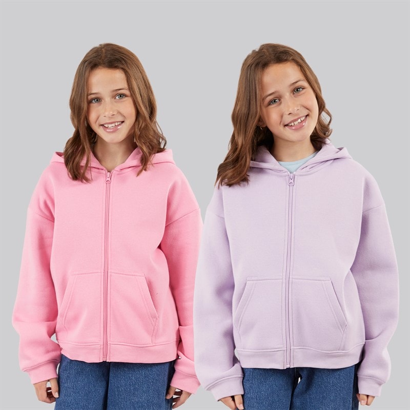Board Angels Girls Two Pack Zip Through Hoodies Pink/Lilac - Image 1
