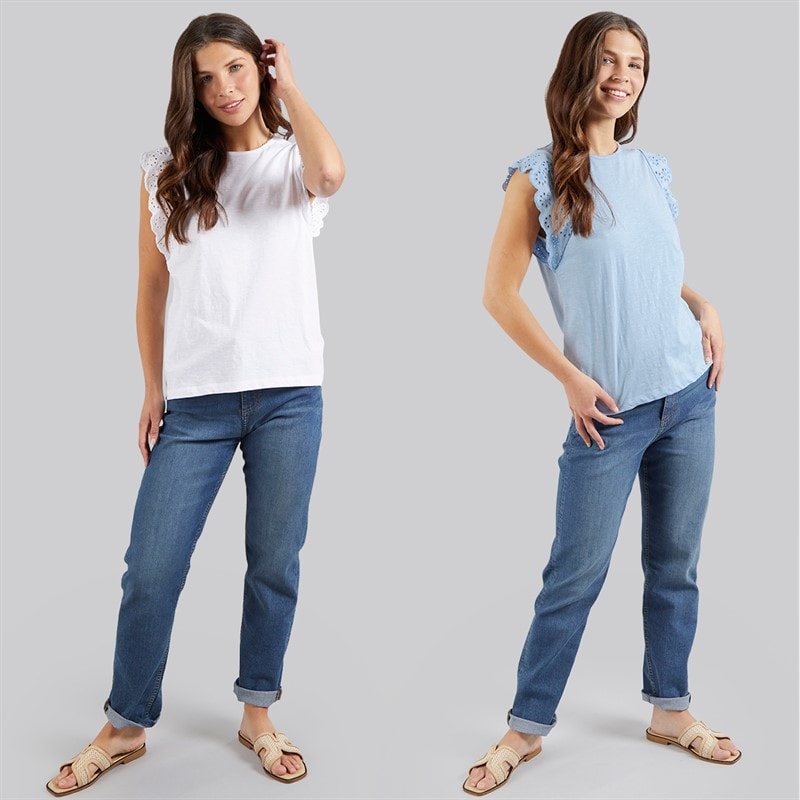 Board Angels Womens Broderie Anglaise Two Pack T-Shirts White/Blue - Image 4