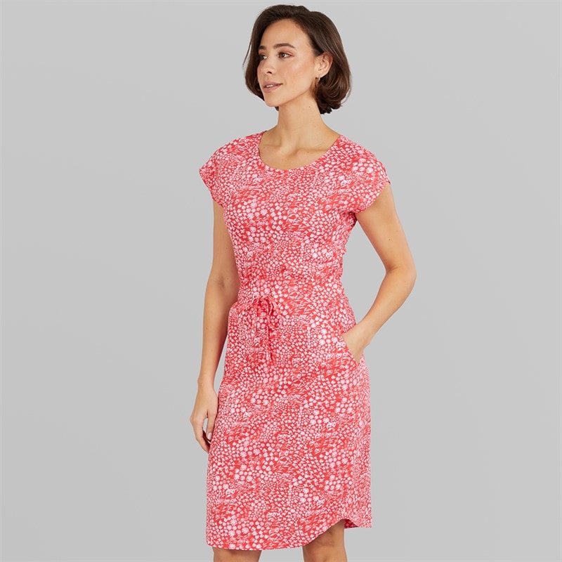 Board Angels Womens Tie Waist Dress Ditsy Red