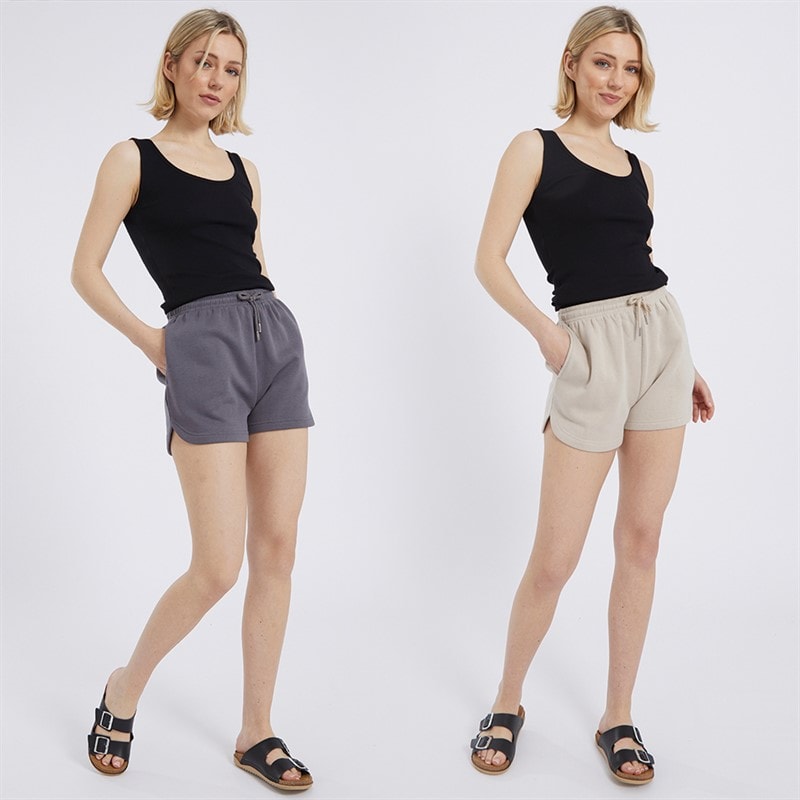 Board Angels Womens Two Pack Fleece Shorts Stone/Charcoal - Image 3