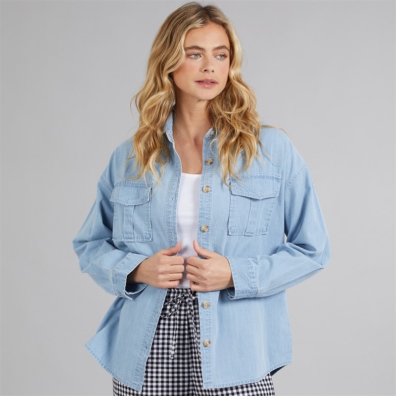 Board Angels Womens Denim Shirt Mid Blue - Image 3