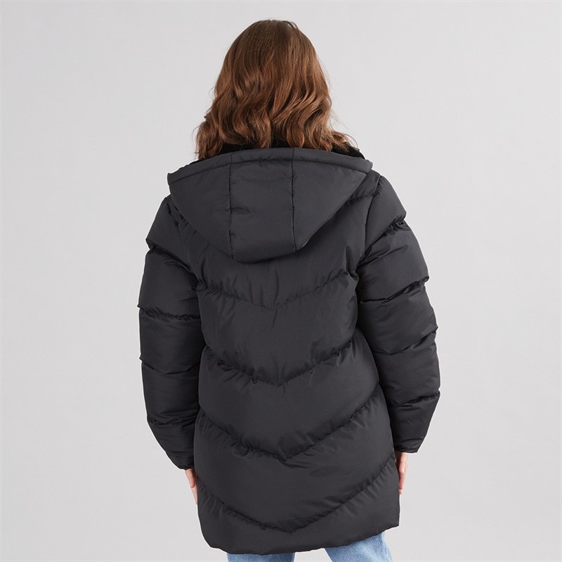 Board Angels Girls Chevron Puffer Jacket With Faux Fur Hood Black - Image 2