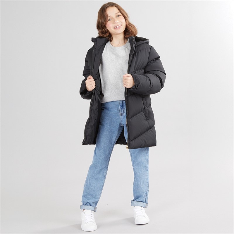Board Angels Girls Chevron Puffer Jacket With Faux Fur Hood Black - Image 3