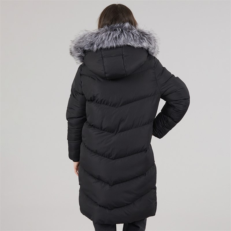 Board Angels Girls Long Puffer Coat With Faux Fur Hood Black - Image 2