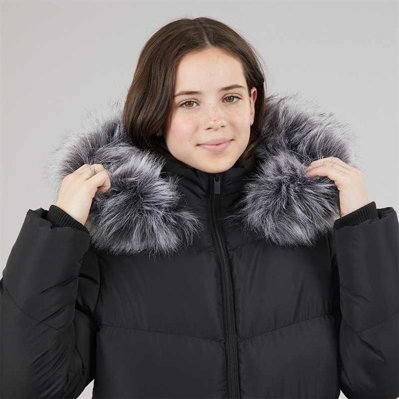 Board Angels Girls Long Puffer Coat With Faux Fur Hood Black - Image 3