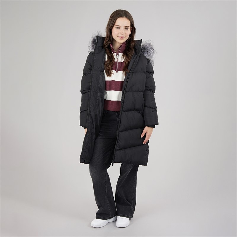 Board Angels Girls Long Puffer Coat With Faux Fur Hood Black - Image 4