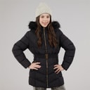 Board Angels Girls Belted Jacket With Faux Fur Hood Black