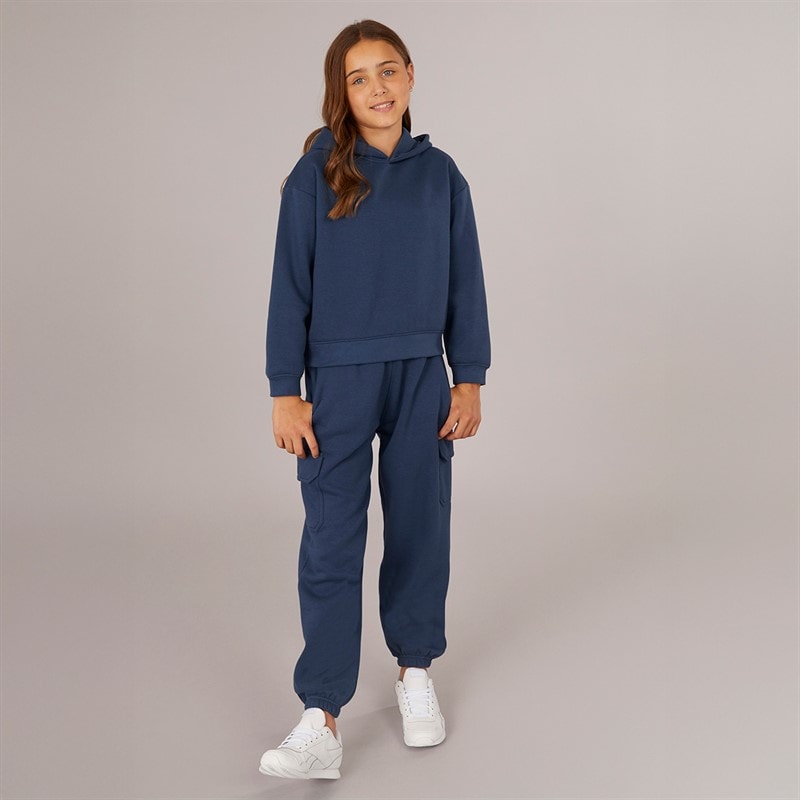 Board Angels Girls Hoodie And Cargo Joggers Tracksuit Denim Blue - Image 4