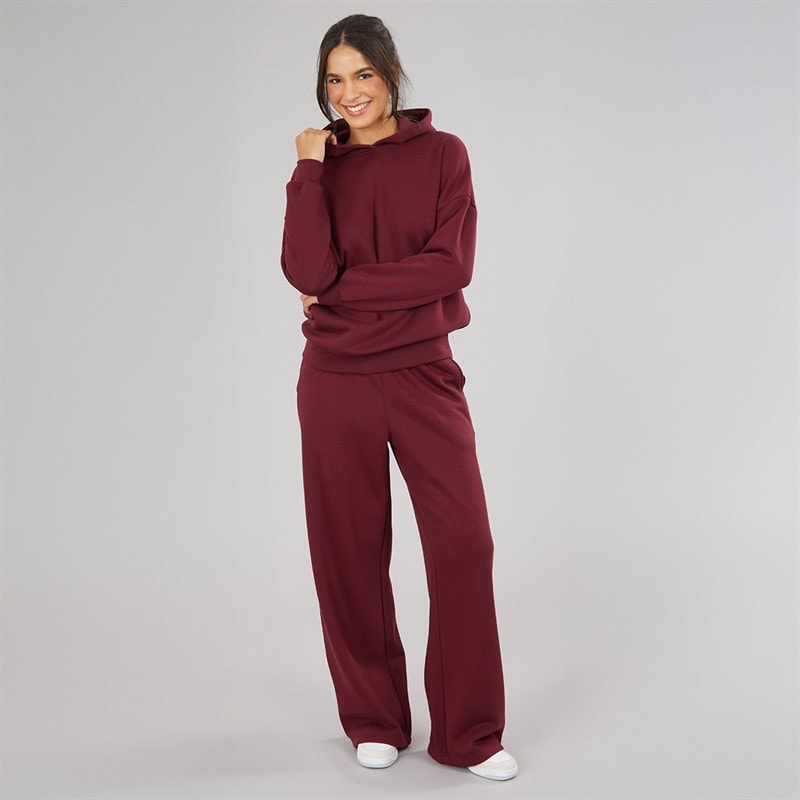 Board Angels Womens Wide Leg Joggers Hooded Tracksuit Burgundy - Image 3