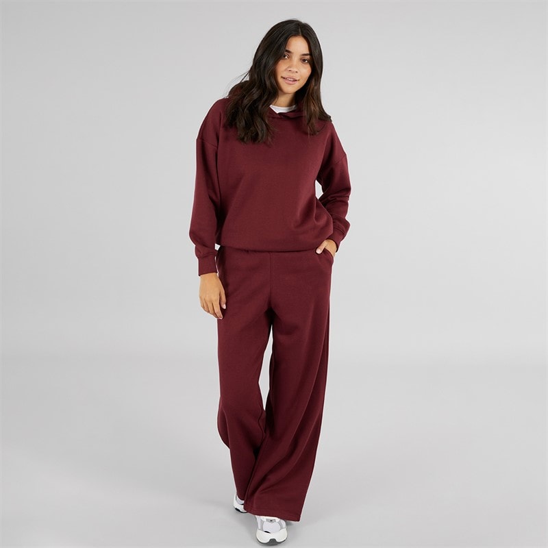 Board Angels Womens Wide Leg Joggers Hooded Tracksuit Burgundy - Image 4