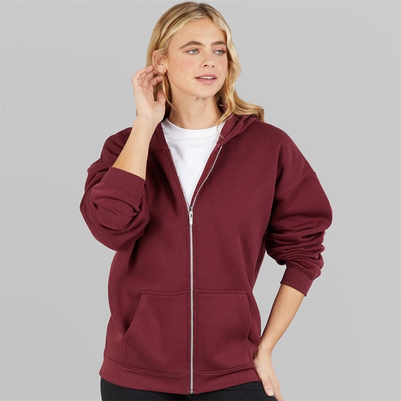 Board Angels Womens Oversized Zip-Through Hoodie Burgundy - Image 3