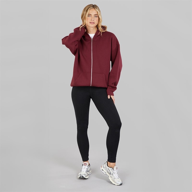 Board Angels Womens Oversized Zip-Through Hoodie Burgundy - Image 4