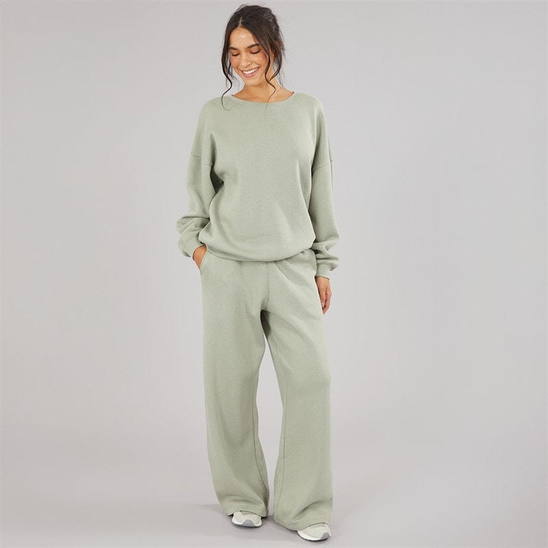 Board Angels Womens Oversized Sweatshirt And Open Hem Joggers Olive Green