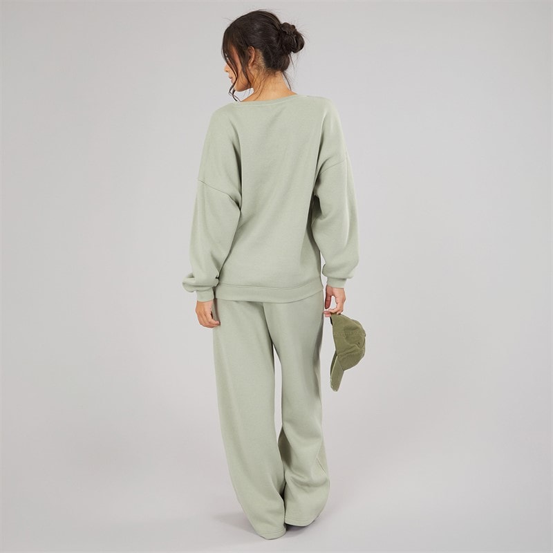 Board Angels Womens Oversized Sweatshirt And Open Hem Joggers Olive Green - Image 2