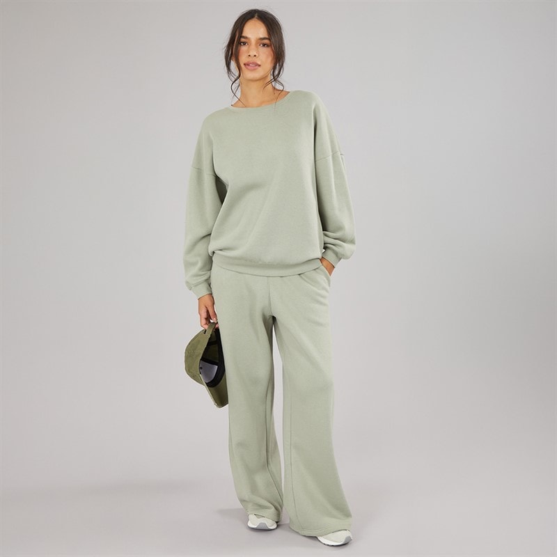 Board Angels Womens Oversized Sweatshirt And Open Hem Joggers Olive Green - Image 3