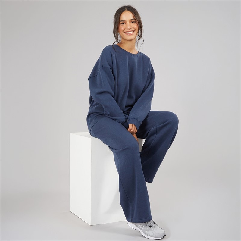 Board Angels Womens Oversized Sweatshirt And Open Hem Joggers Washed Midnight Blue