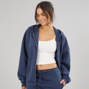 Board Angels Womens Oversized Zip-Through Hoodie Washed Midnight Blue