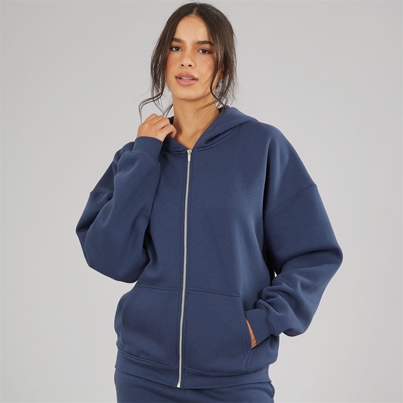 Board Angels Womens Oversized Zip-Through Hoodie Washed Midnight Blue - Image 3