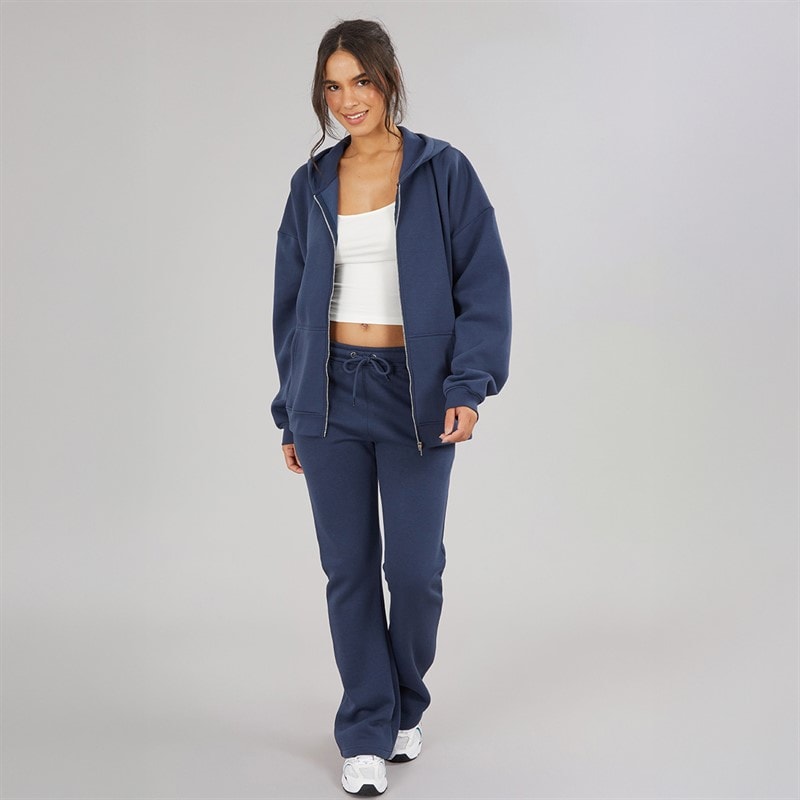 Board Angels Womens Oversized Zip-Through Hoodie Washed Midnight Blue - Image 4