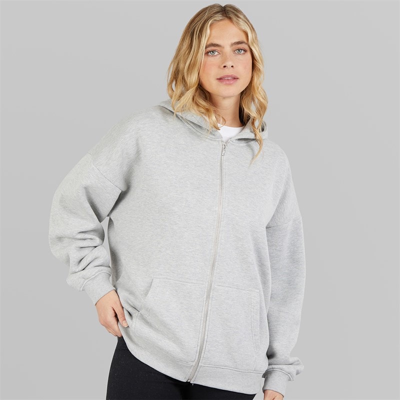 Board Angels Womens Oversized Zip-Through Hoodie Grey Marl - Image 3